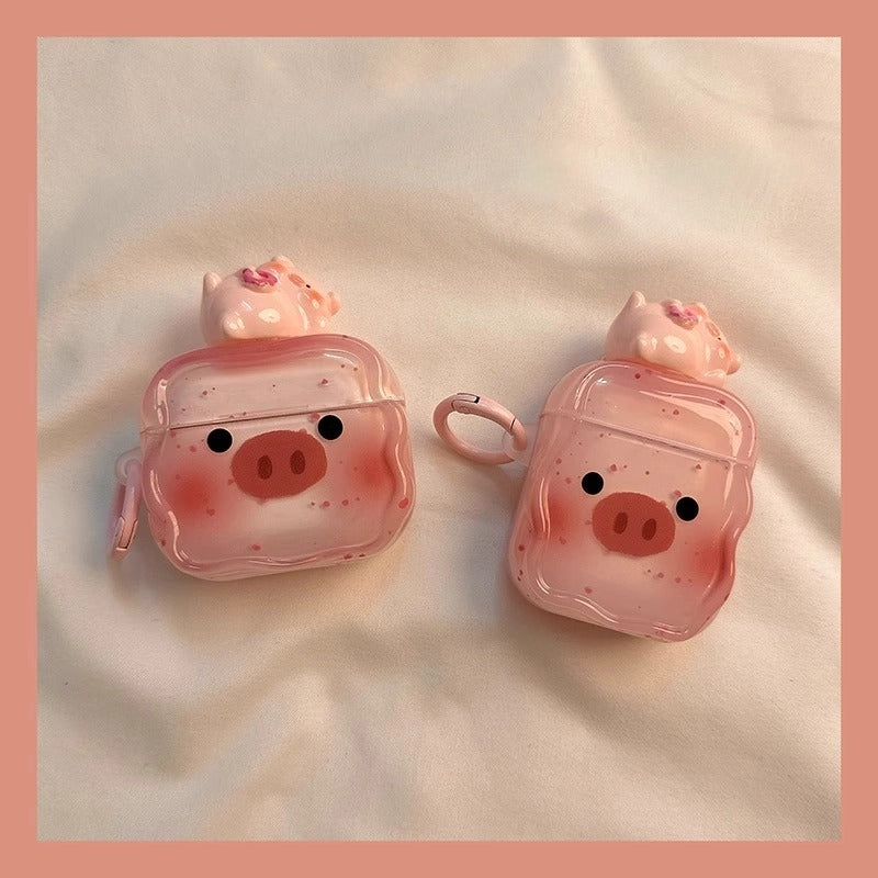 3D Pig Doll Splatter Paint AirPods Case – cute and durable Apple earphone cover with artistic design, perfect for trendy accessory lovers.