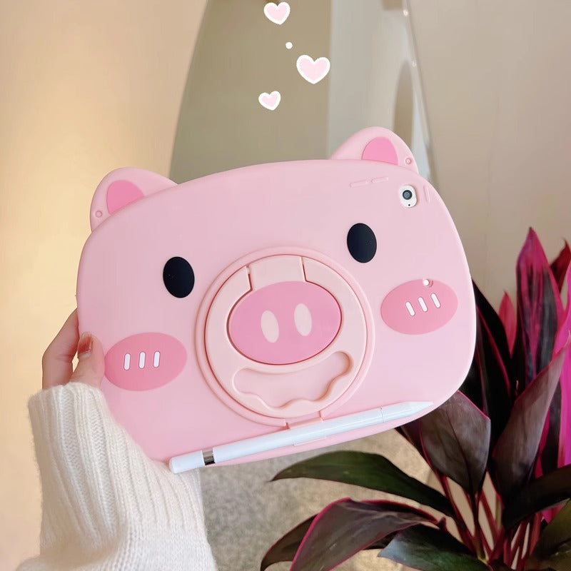 Cute Pig iPad Case with 360-Degree Rotating Stand - Fun and Functional Design.