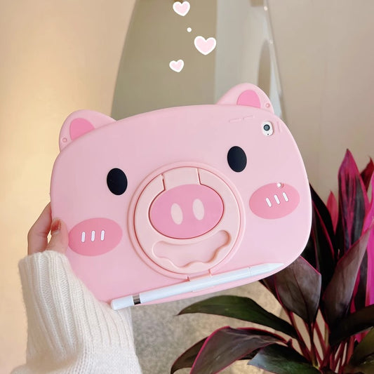 Cute Pig iPad Case with 360-Degree Rotating Stand - Fun and Functional Design.