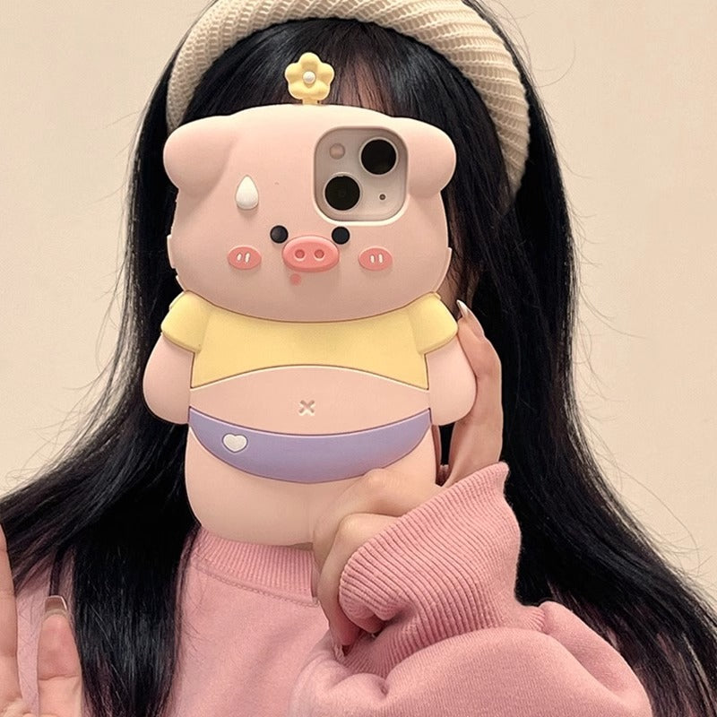 Adorable piggy iPhone case soft silicone material, side view for durability