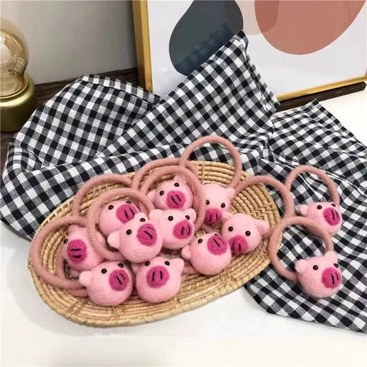 Adorable plush pig hair tie with soft elastic band for hair