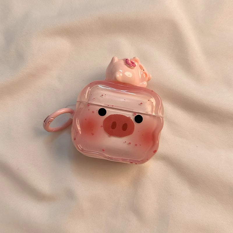 Cute cartoon pig earphone case with splatter paint – ideal for protecting AirPods, combines fun design and durability for everyday use.