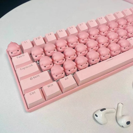 Front view of pig keycap mechanical keyboard with backlighting for gaming.