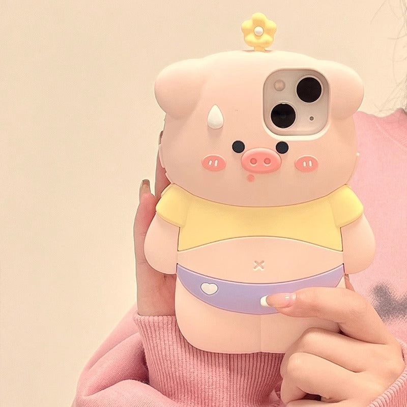 Cartoon pig iPhone case back protection, 3D design with cute features