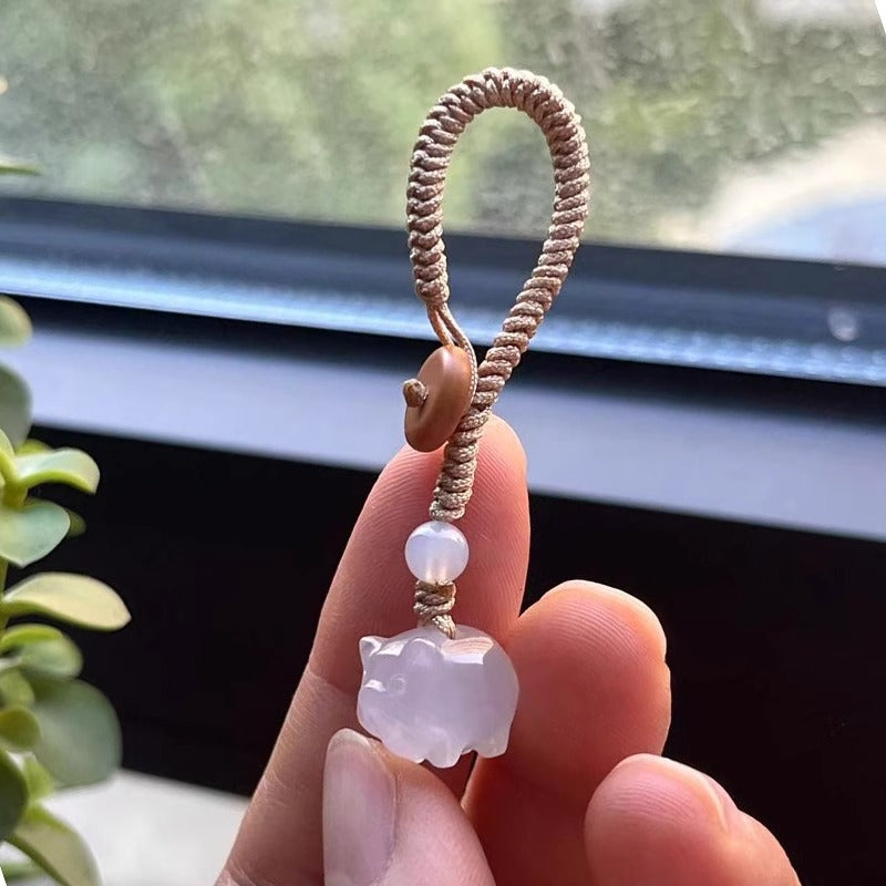 Lucky Pig Pendant with Translucent White Chalcedony | Unique Gift for Positive Energy