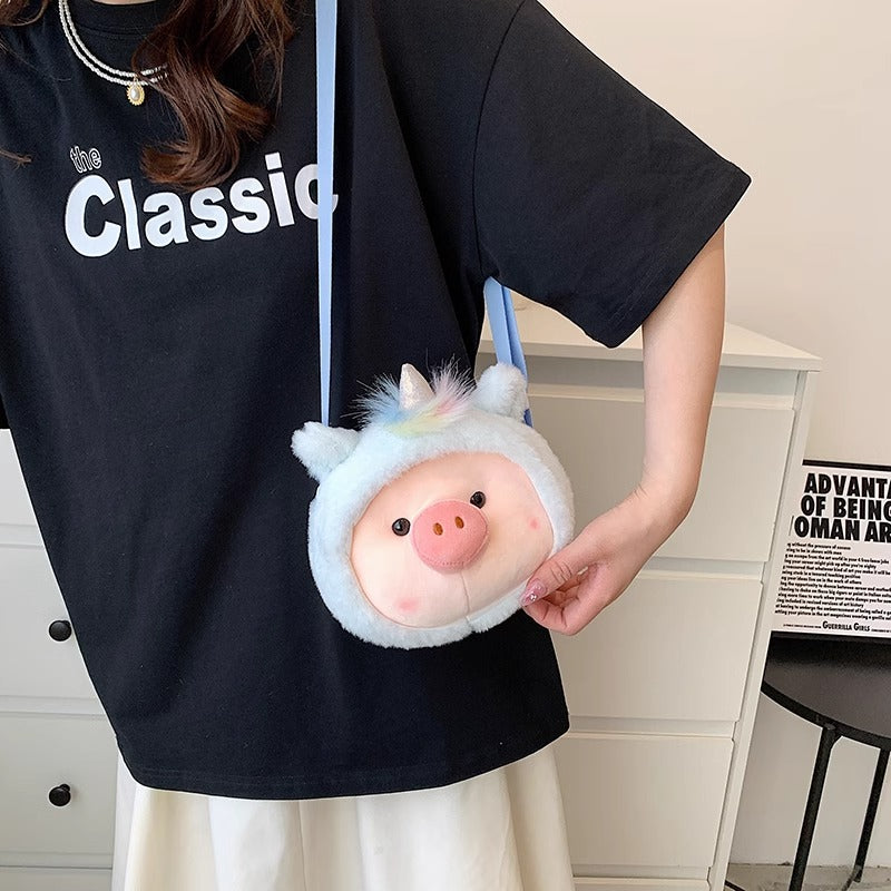 Side view of fun and cute Cartoon Pig Plush Bag, perfect for pig lovers.