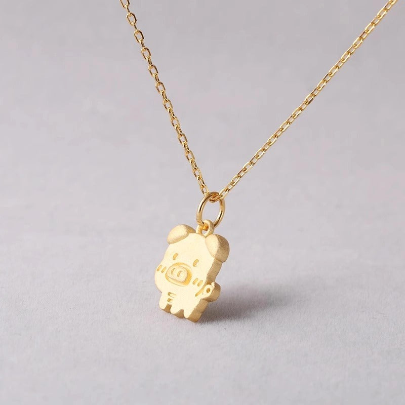 High-quality silver pig pendant necklace with a playful design