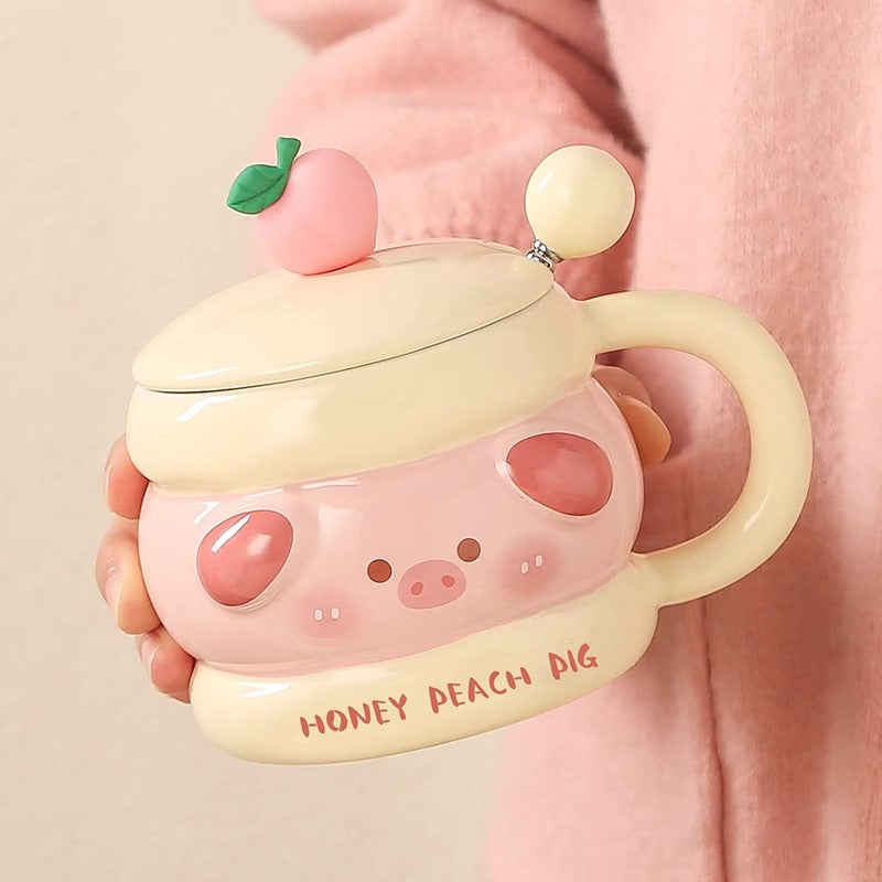 Adorable dog and pig couple mugs, perfect for enjoying coffee