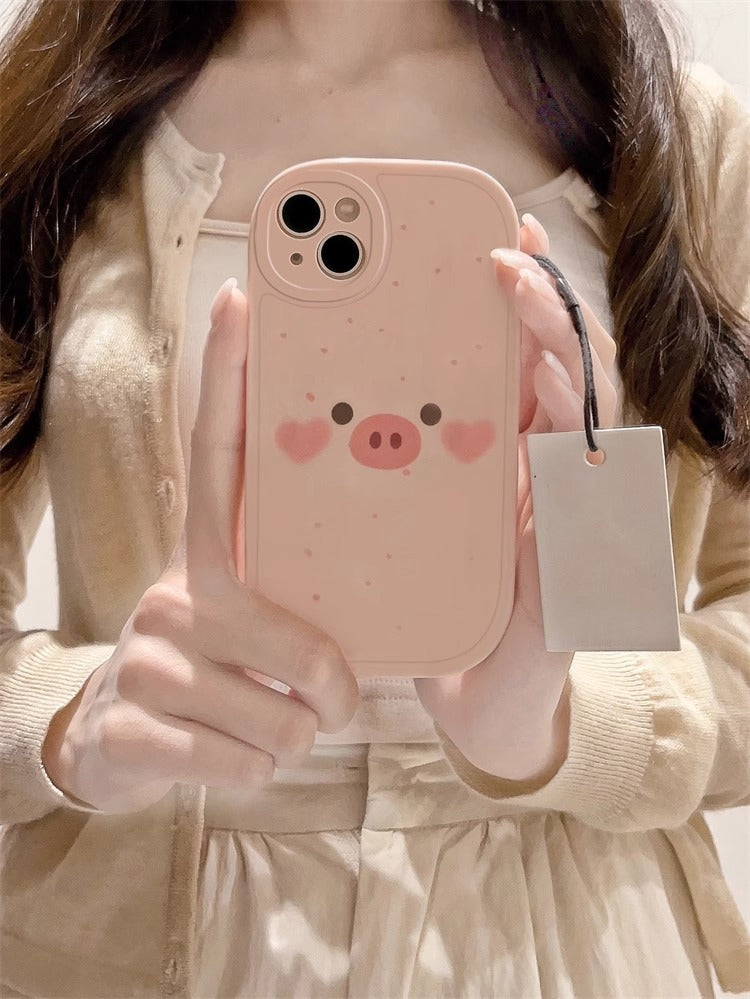 Cartoon pig design with ink splash on pink iPhone case