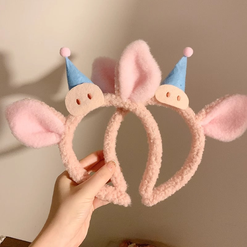 Cute pig hairband with birthday hat for skincare routines