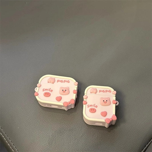 Cute Pig Apple Earphone Case - Front View with Adorable Design