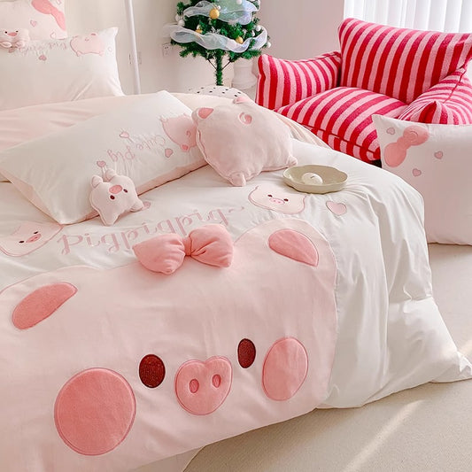 Overview of Cute Pink Pig High-Quality Cotton 4-Piece Bedding Set