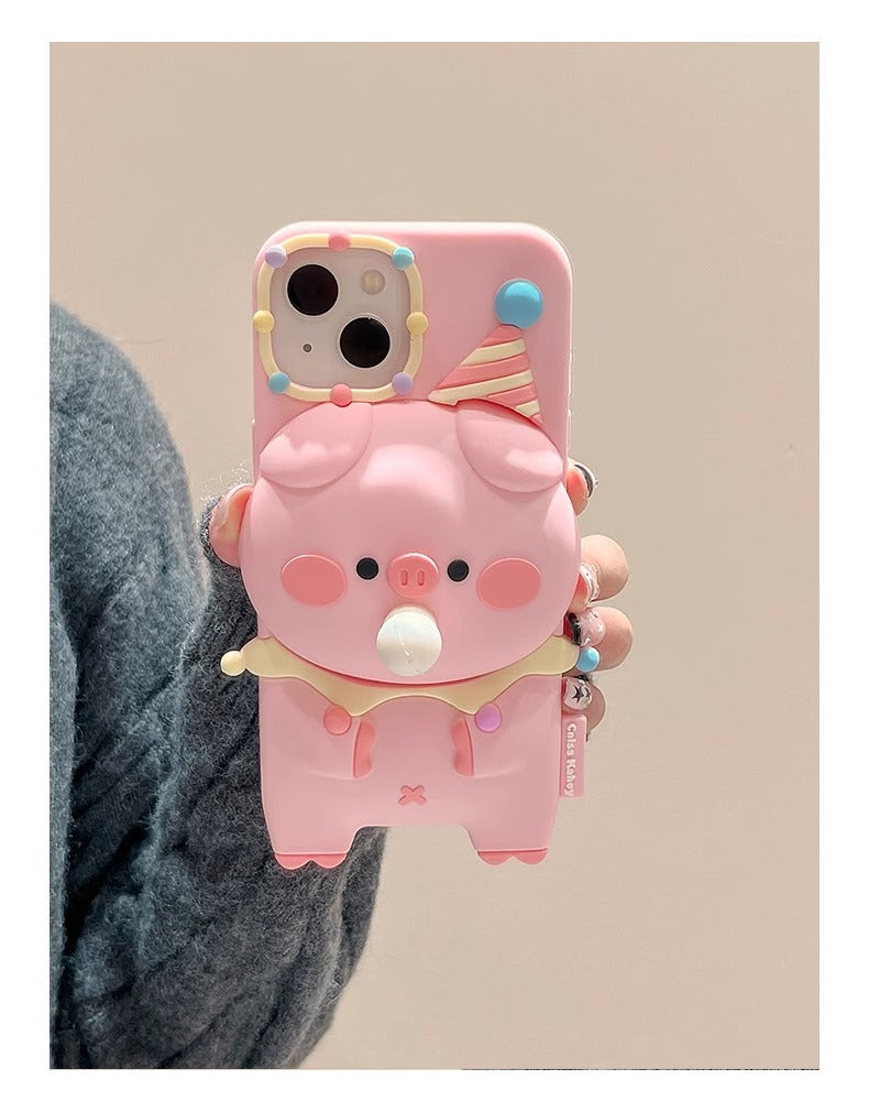 Adorable pink pig phone case featuring a squishy texture for stress relief