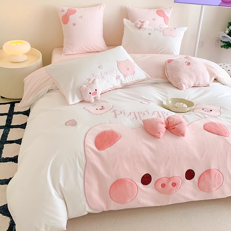 Duvet cover featuring charming pink pig design from bedding set