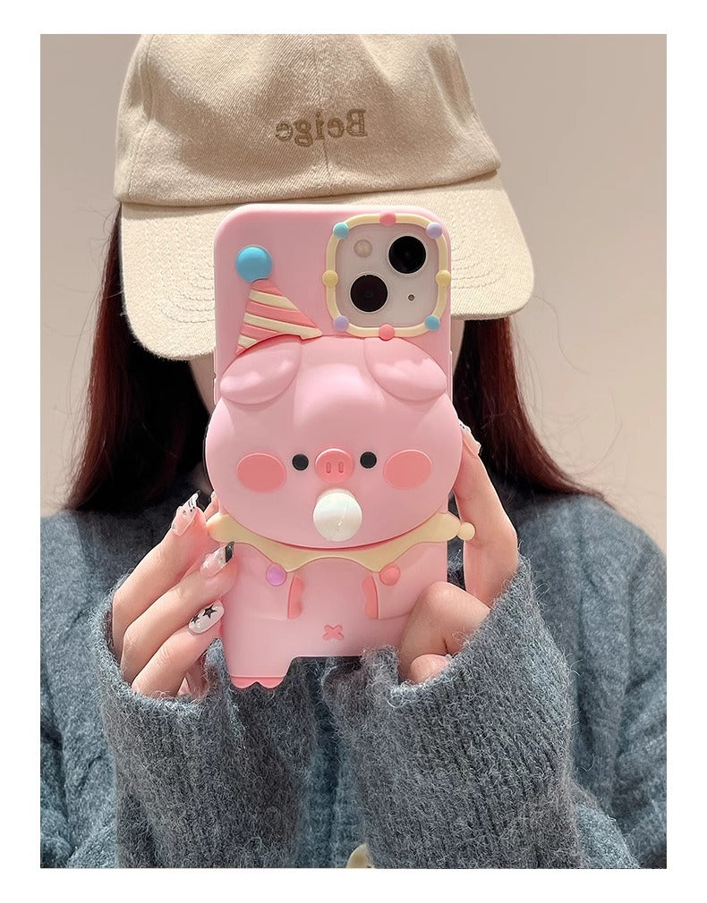 Cute pink pig squishy phone case with stress-relief design