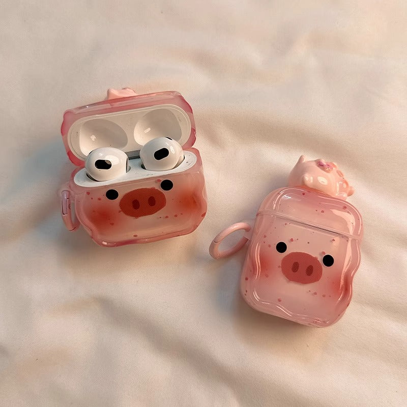 Durable pig doll earphone case with unique design – splatter paint AirPods case, great for keeping your earbuds safe and stylish.