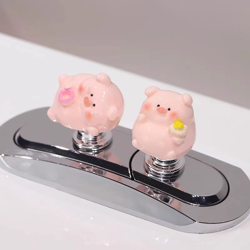 Cartoon pig flush helper designed for manicured nails