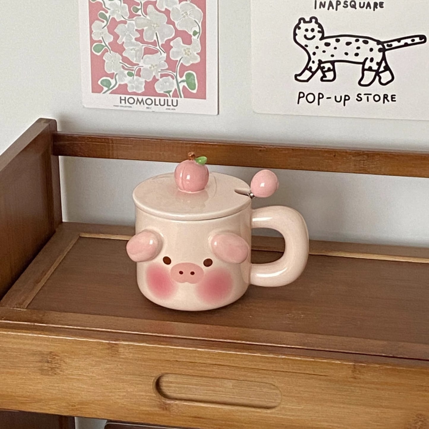 Adorable pig design on a pink mug, great for juices and milk