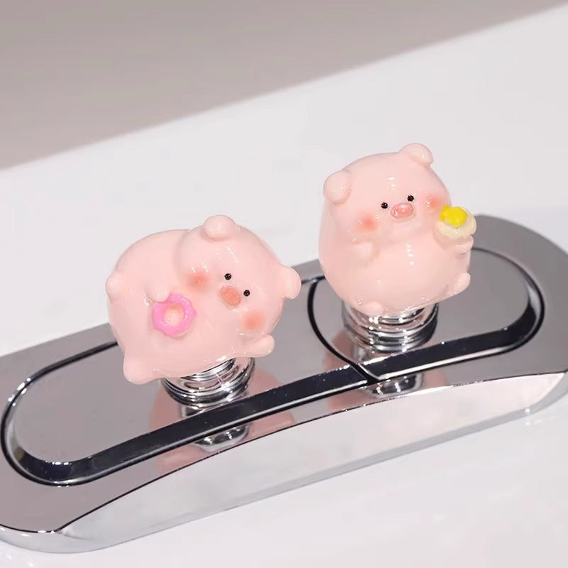 Nail-friendly toilet flush button assist with cute pig design