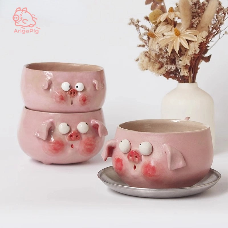 Hand-Painted Cartoon Pig Bowl | Unique Artisan Design & Eco-Friendly