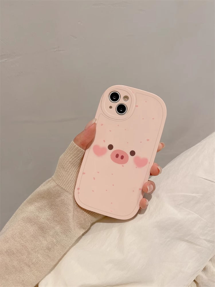 Creative pink iPhone case with ink splash and cartoon pig design