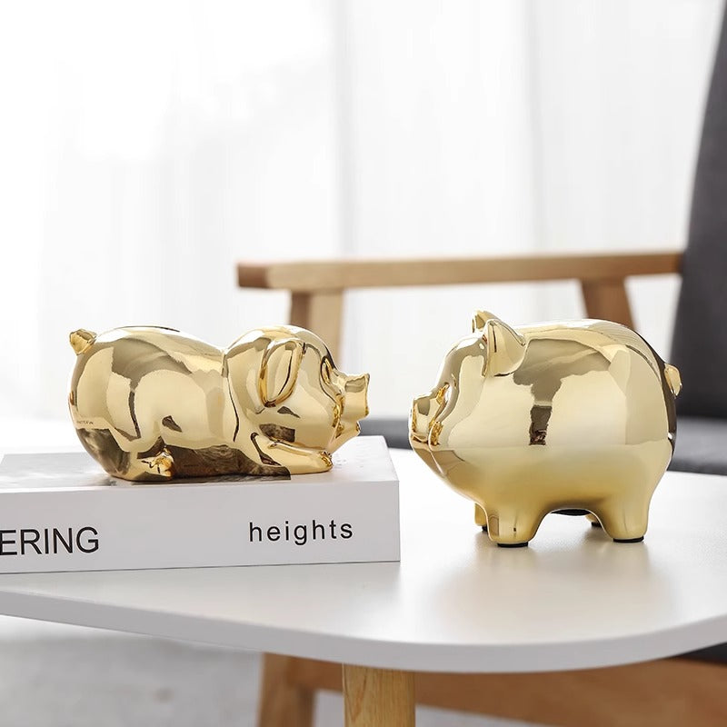 Gold piggy bank as charming home decor symbolizing prosperity