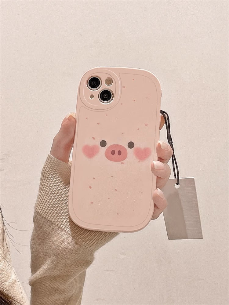 Shockproof soft pink iPhone cover featuring ink splash pig design