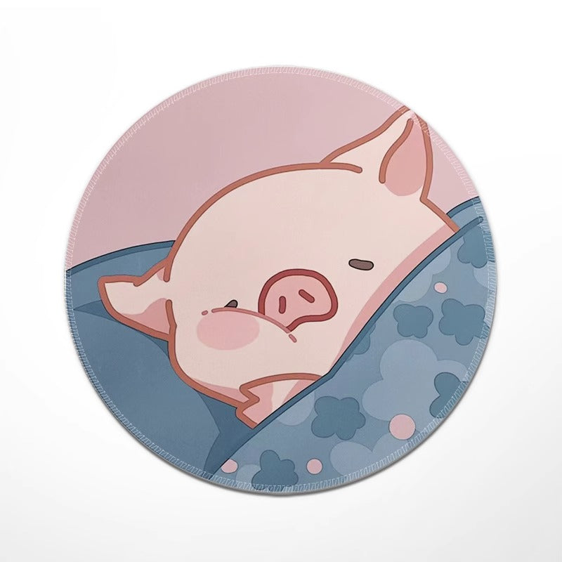 Charming pink pig pattern on mouse pad, perfect desk accessory for animal lovers.