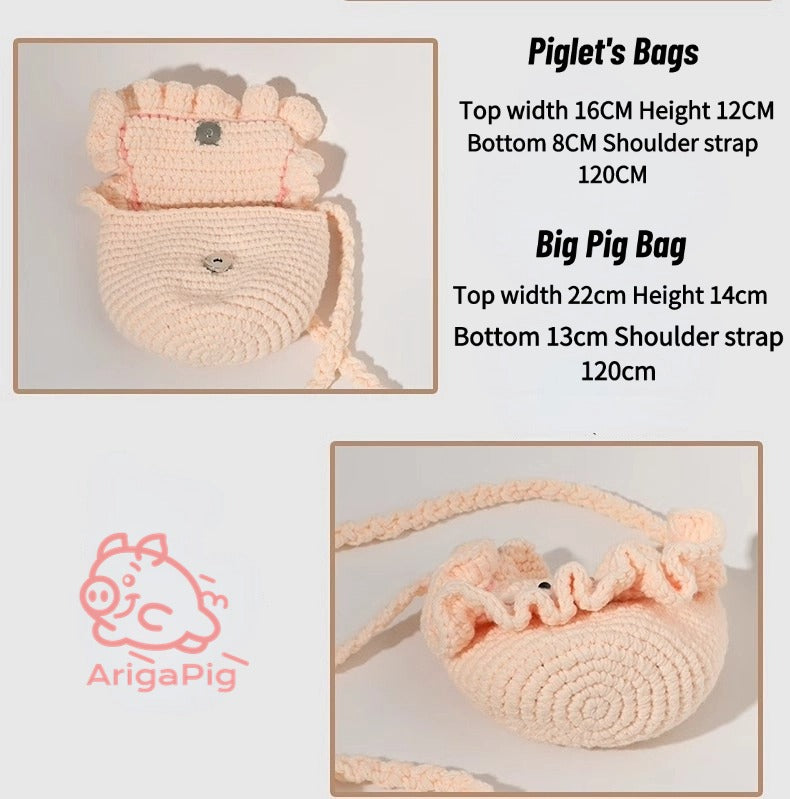 Handwoven Coral Fleece Cartoon Pig Bag | Soft & Cute for Adults & Kids