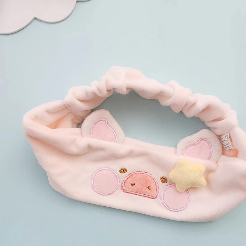 Quick-dry hairband with cute cartoon pig design for face washing