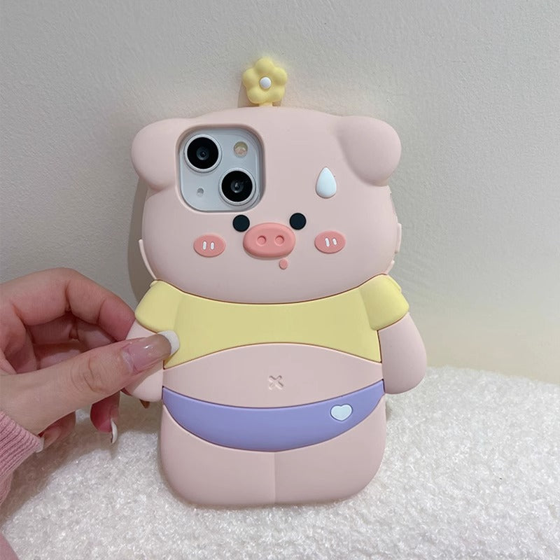 3D cartoon pig iPhone case with full protection, soft silicone