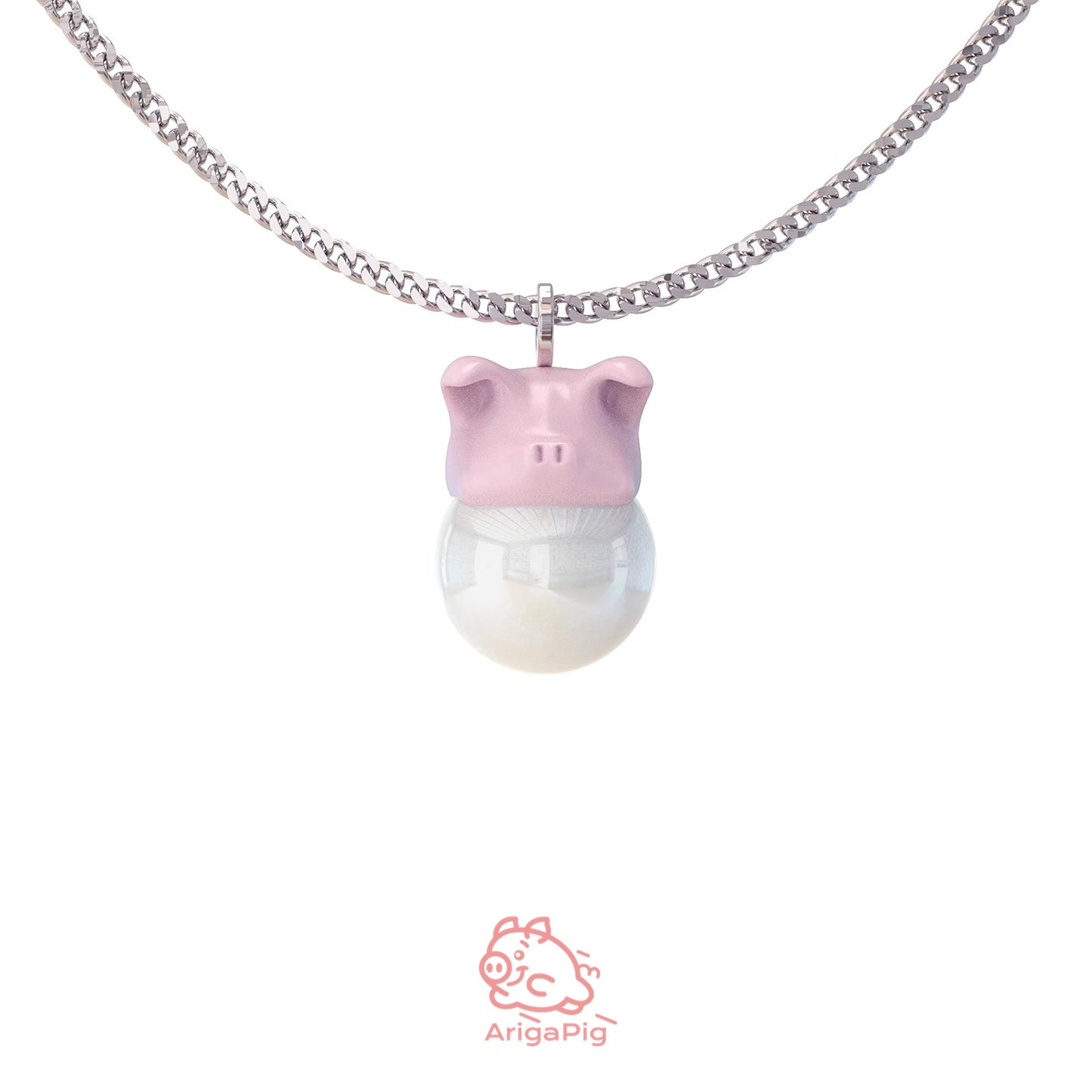 Whimsical Pink Pig Pearl Necklace symbolizing joy and good fortune